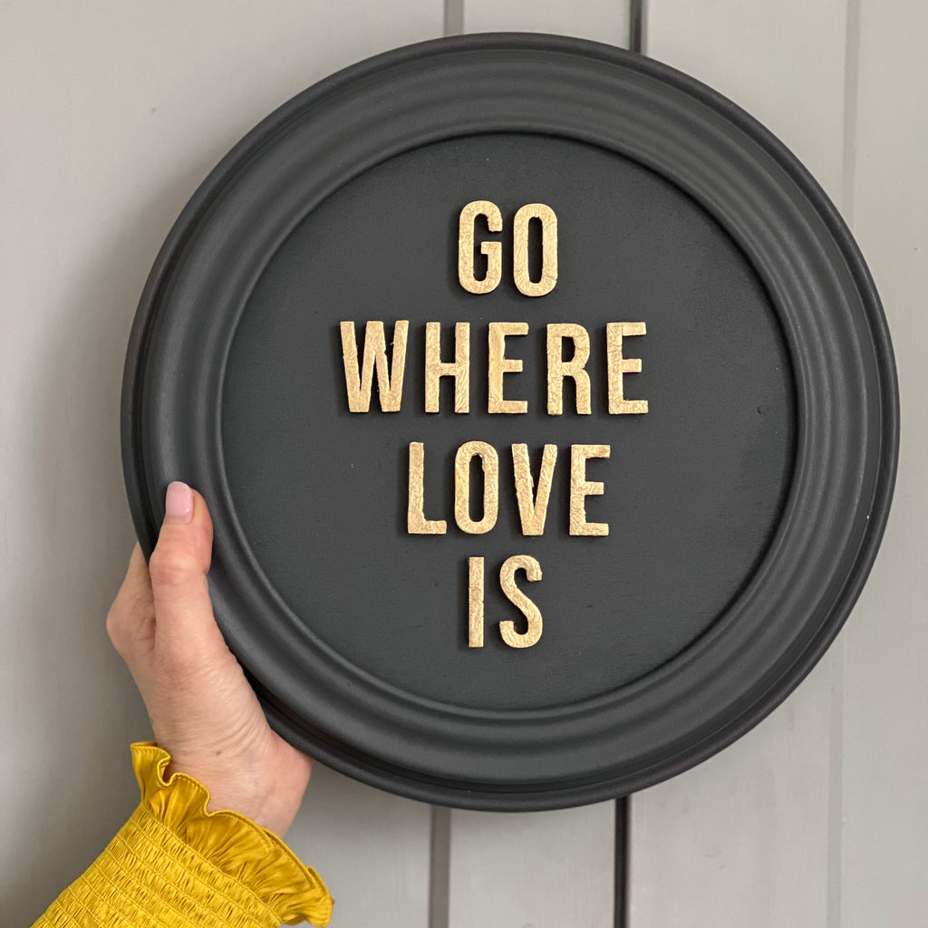 Upcylcled Vintage Plate Display GO WHERE LOVE IS Wall Hanging