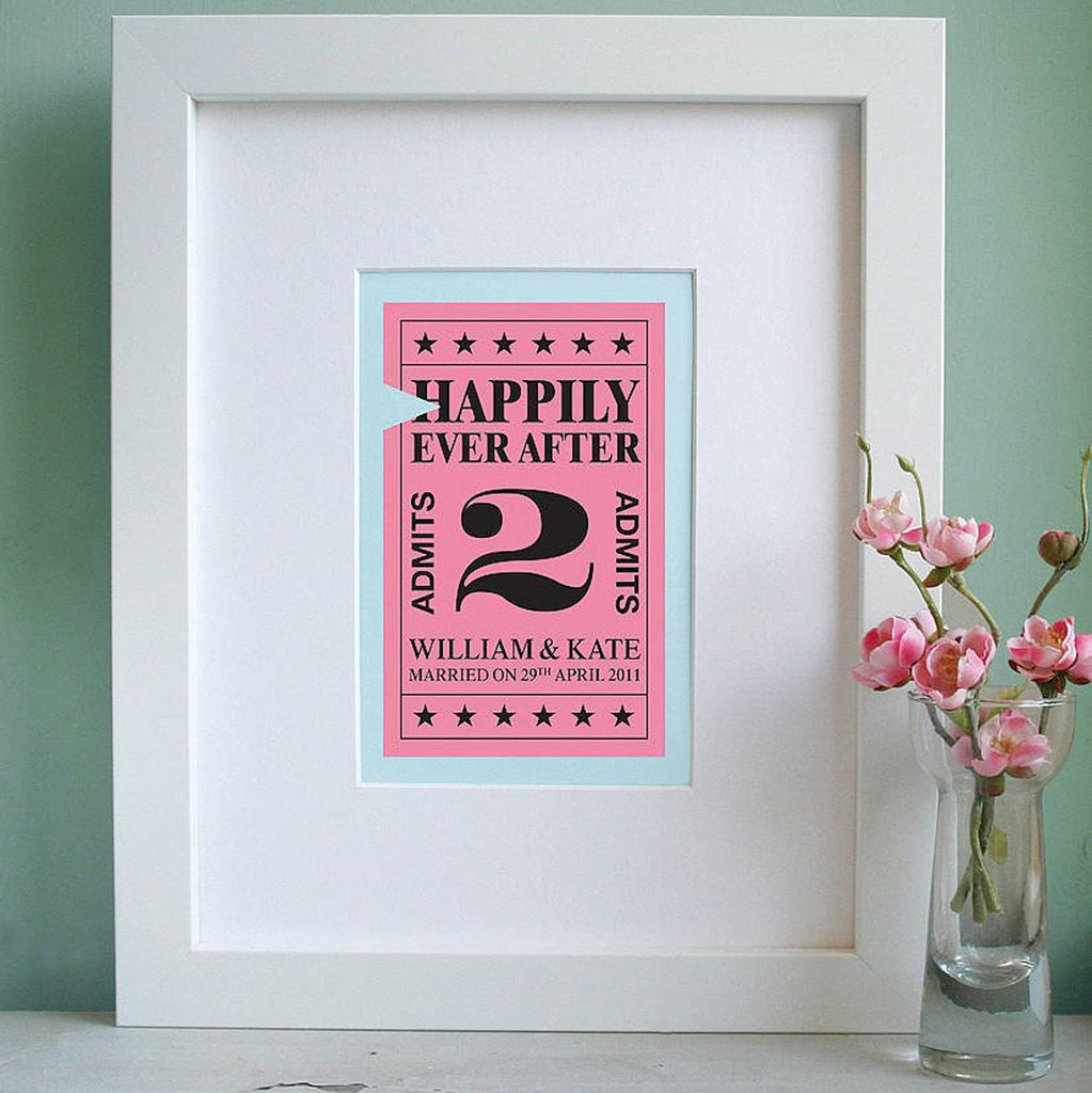 Personalised 'Ticket To Marriage' Print
