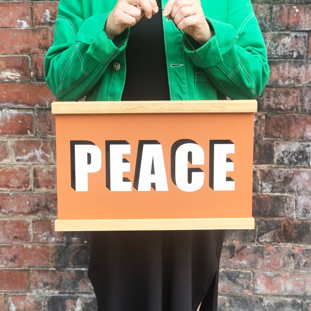 PEACE Hanging Poster Print In terracotta
