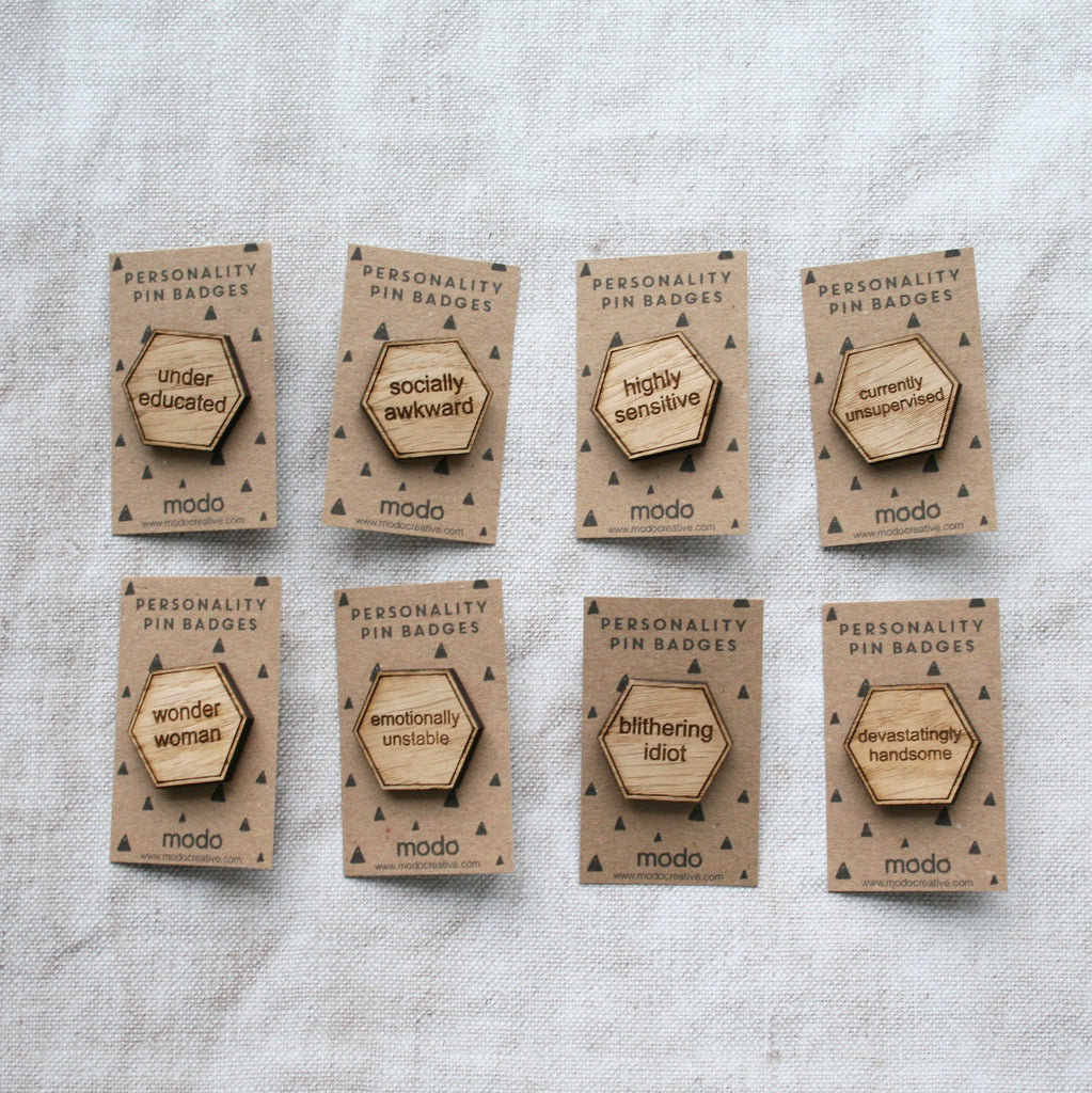 Wooden Funny Personality Pin Badges