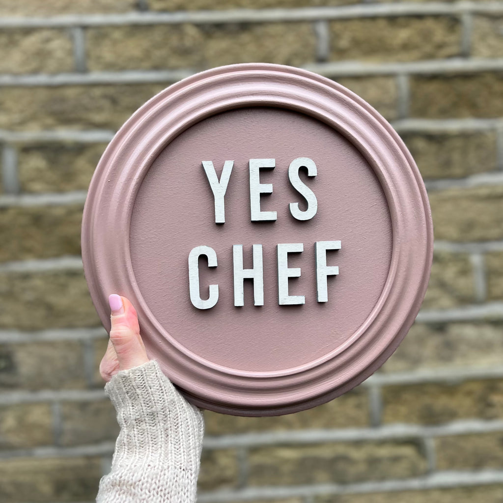 Upcylcled Vintage Plate Display YES CHEF Wall Hanging