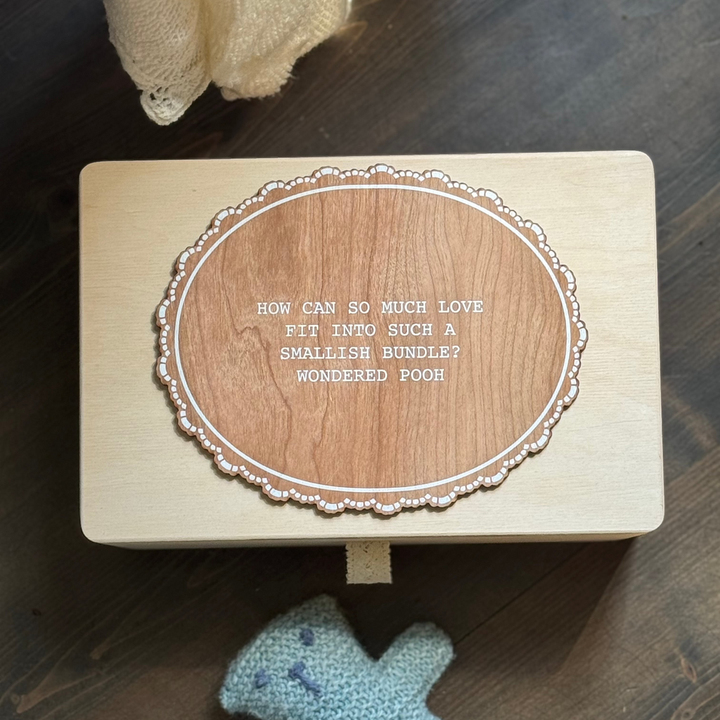 lace detail wooden baby memory box by modo creative