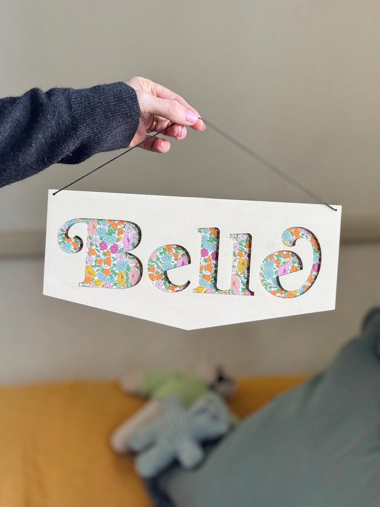 Liberty Print Name Wooden Flag / Personalised Ditsy Hanging Sign / Name Door Sign