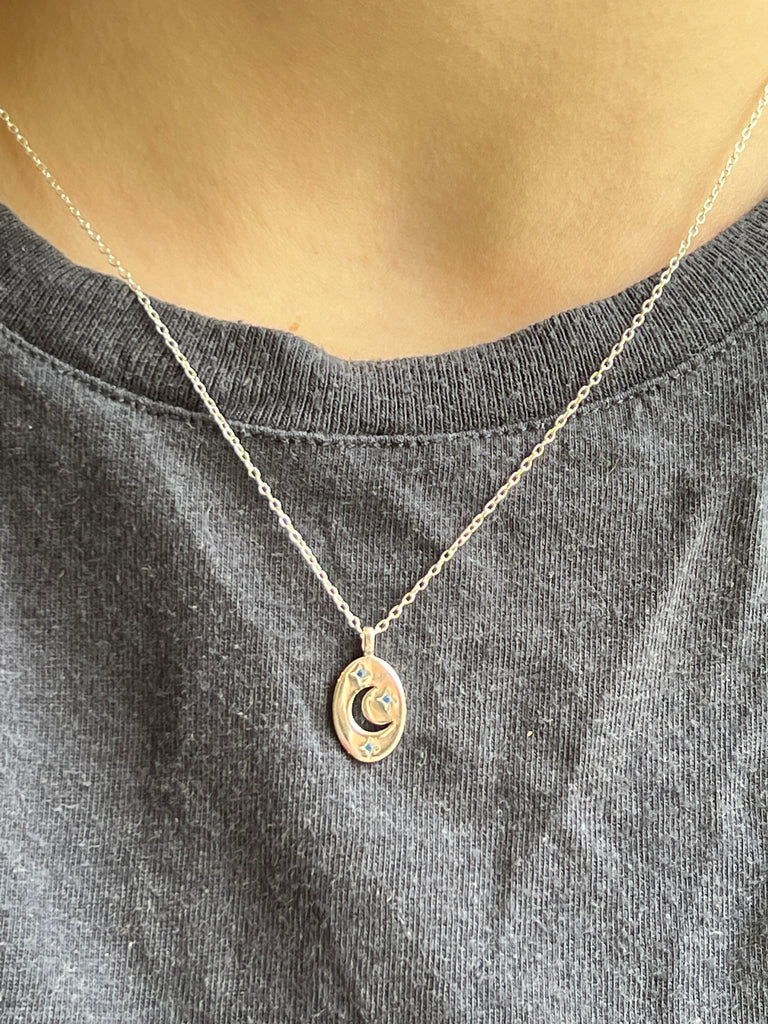 Sterling Silver Moon And Stars Pendant Necklace