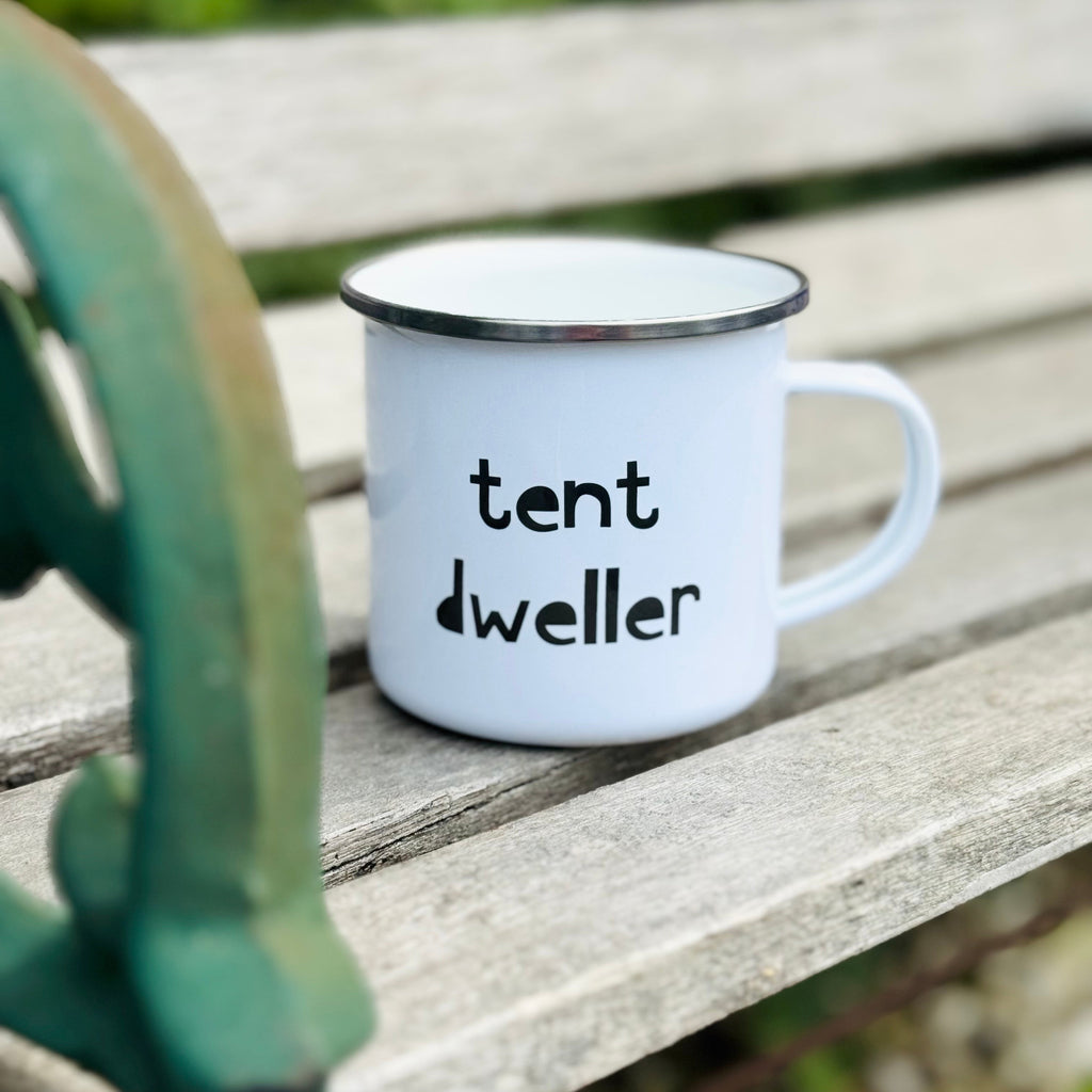 cool camping mug with the words tent dweller on by modo creative