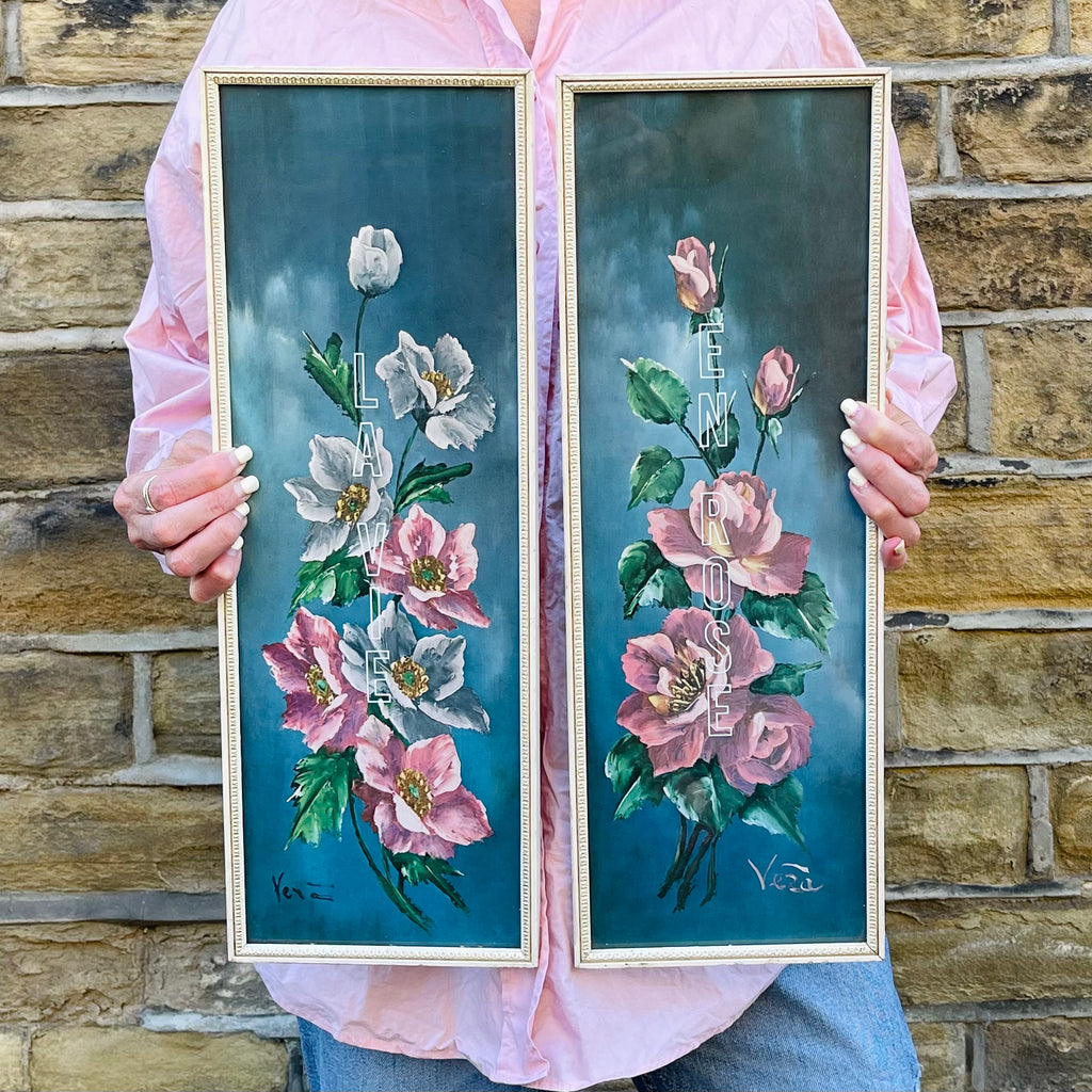 Vintage Pair Of Floral Framed Prints - Le Vie En Rose
