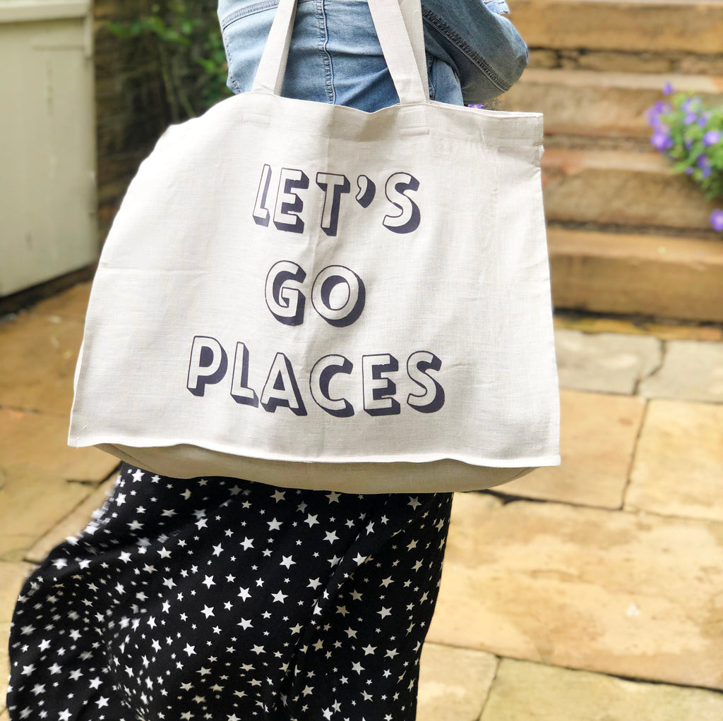 Extra Large 'Let's Go Places' Linen Bag