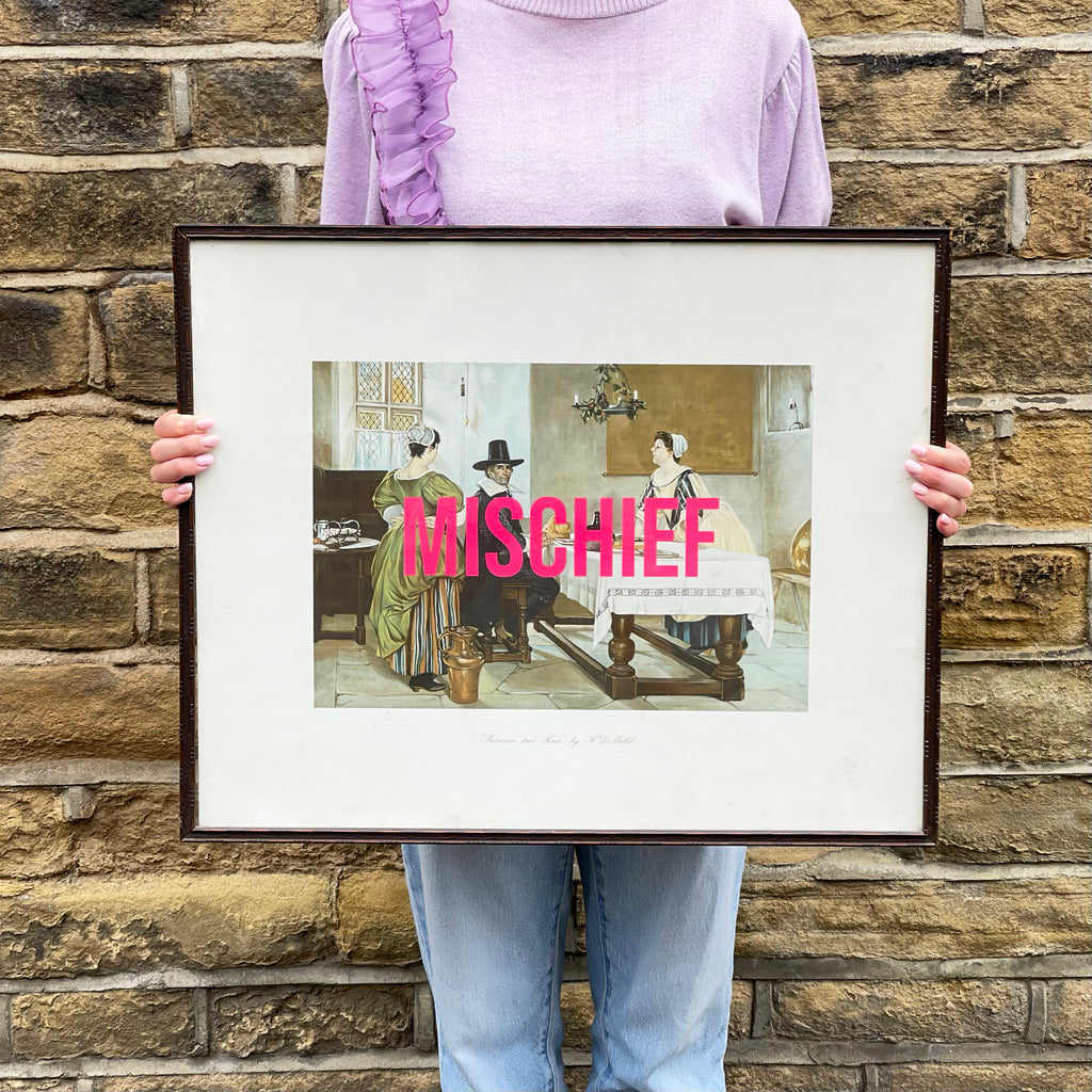 Framed Print with Pink Neon MISCHIEF