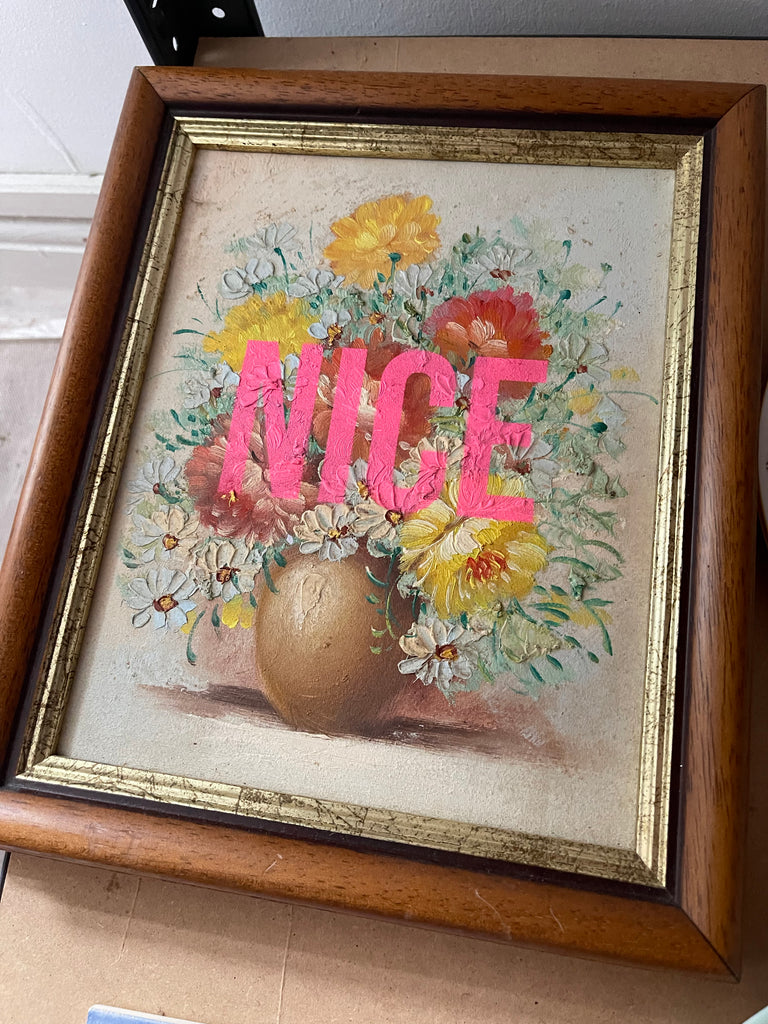 'NICE' Framed Floral Oli Painting
