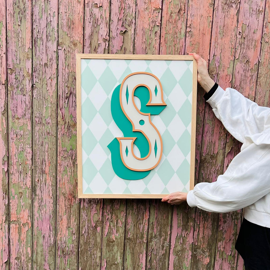 Wooden Harlequin Initial Sign