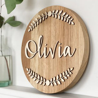 Personalised Wooden Wreath Name Plaque