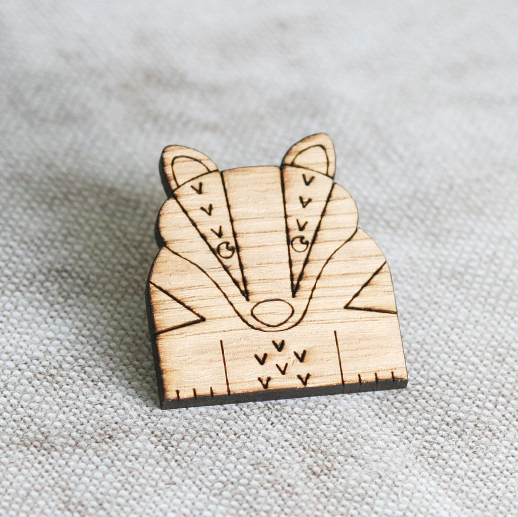 Wooden Badger Pin Badge