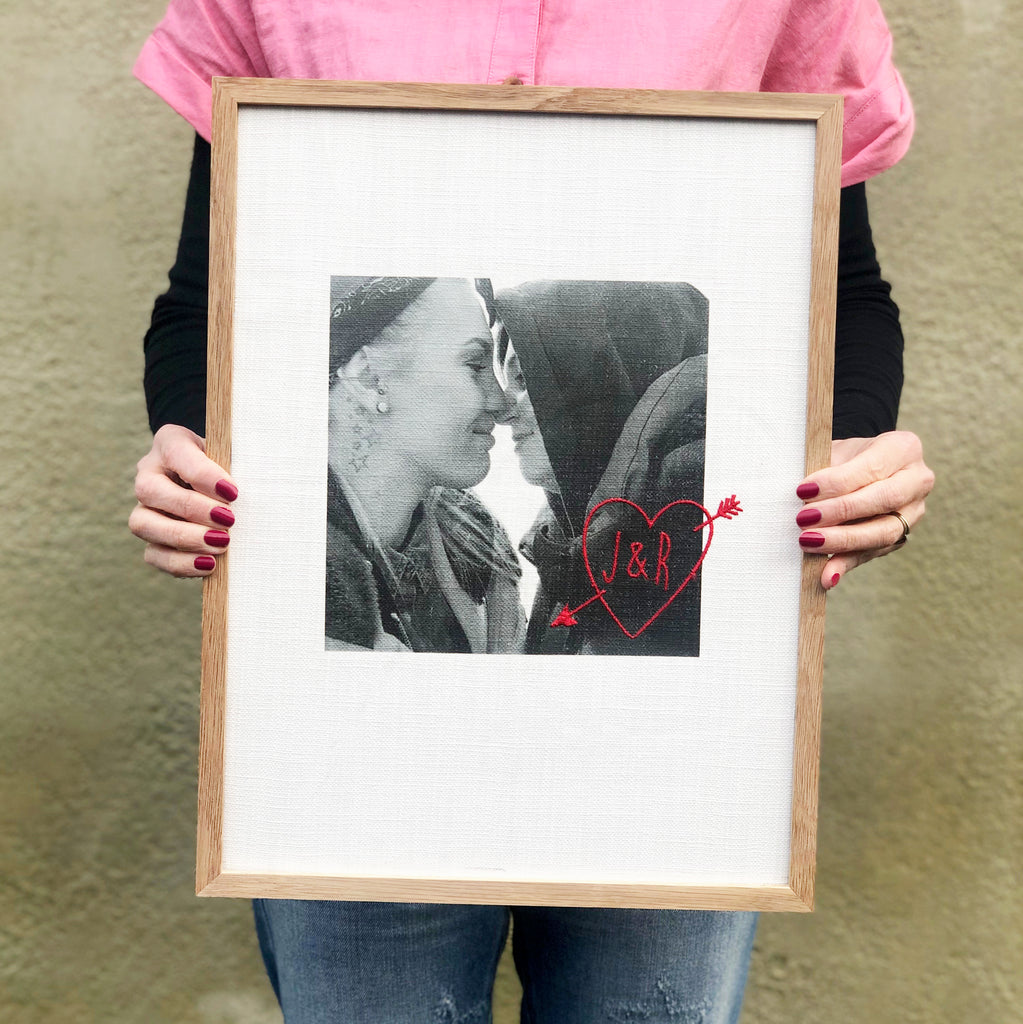 Fabric Couple Portrait with Embroidered Initials
