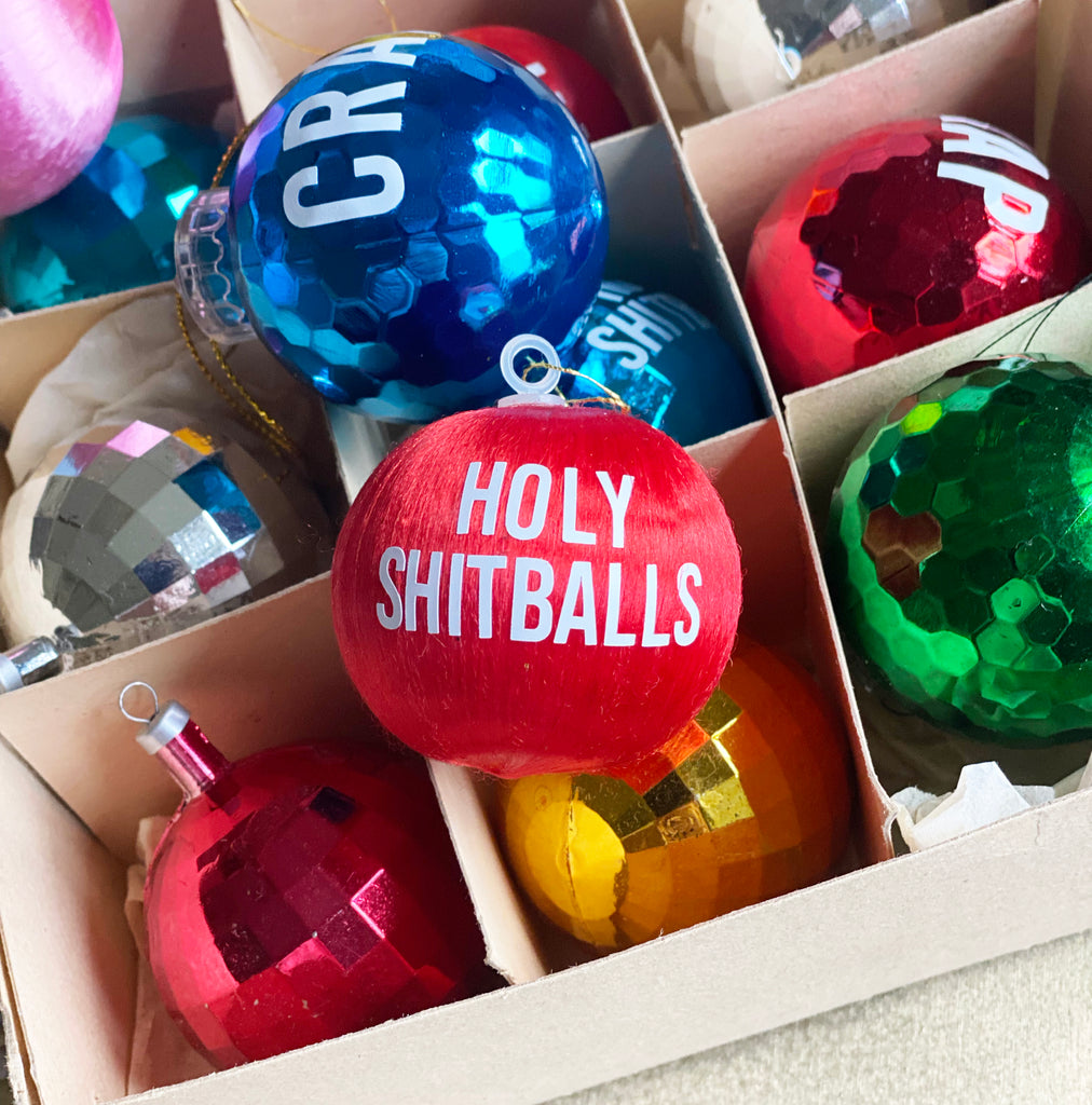 Vintage Cotton Bauble - HOLY SHITBALLS - red