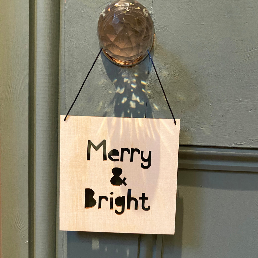 Merry and Bright Wooden Hanging Sign