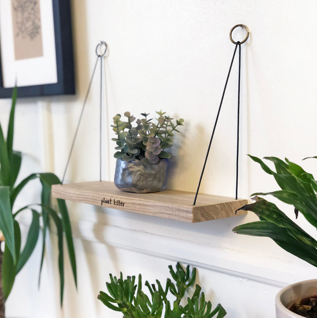 Mini 'Plant Killer' Hanging Oak Shelf