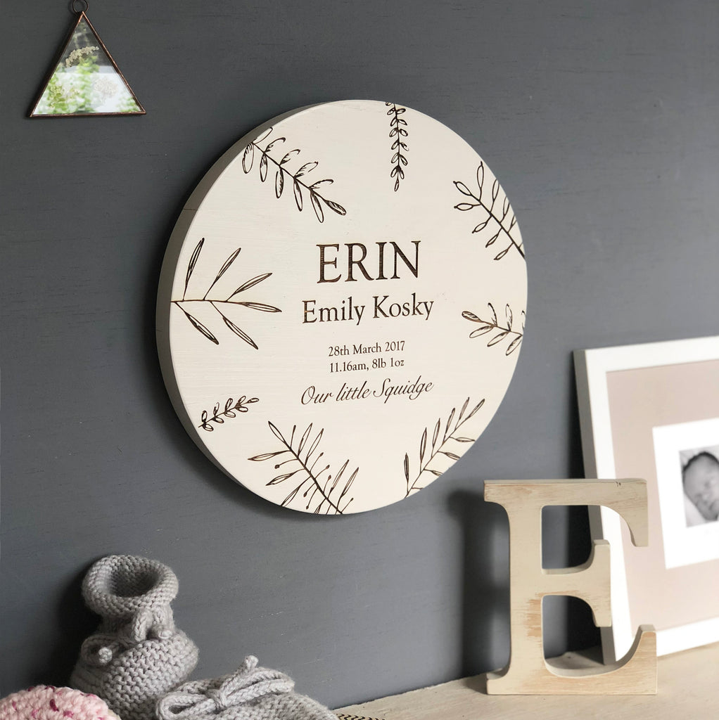 Oak Engraved New Baby Wall Plaque