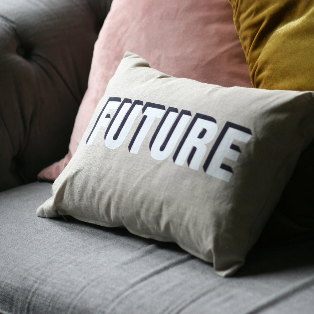 Word Flock And Linen Cushion