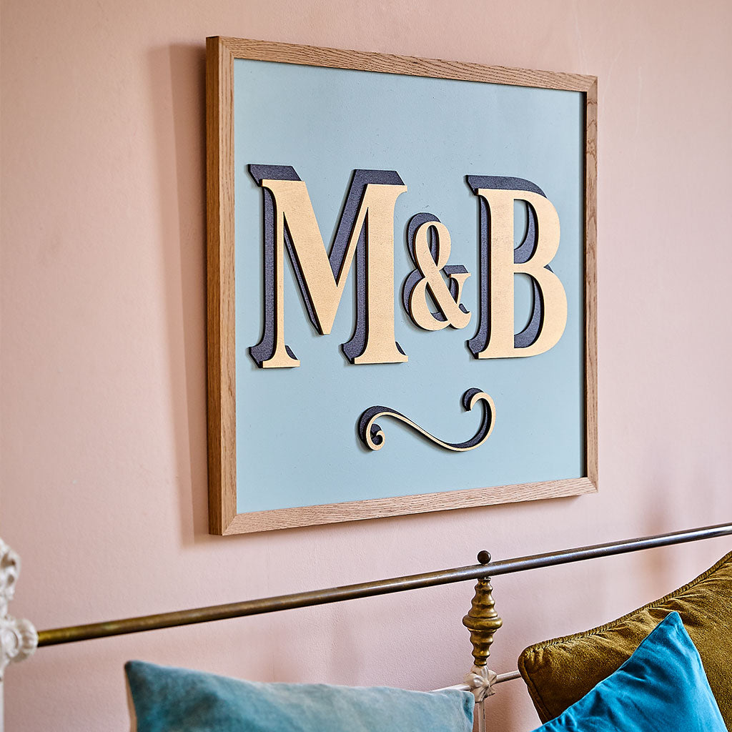 Personalised Sign hung on wall, displaying the initials M&B