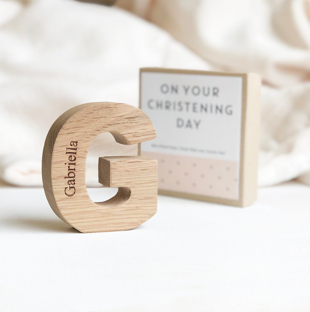 Personalised Christening Mini Oak Letter