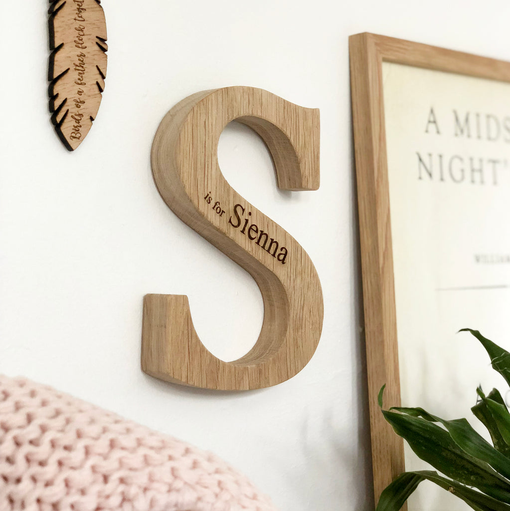 Personalised New Baby Raw Oak Letter