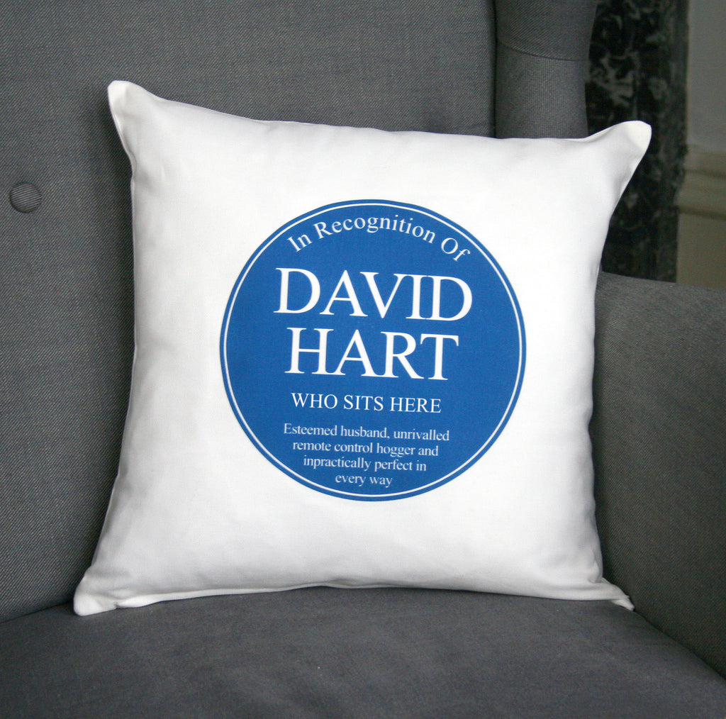 Personalised Blue Plaque Cushion