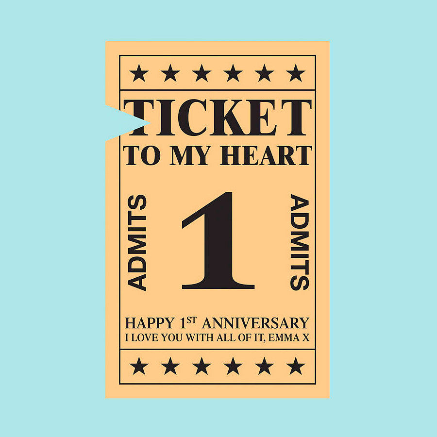 Personalised Ticket To My Heart Art Print