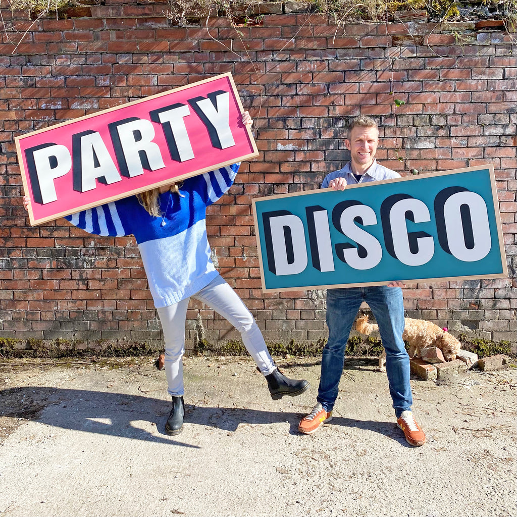 Party Disco wooden word signs Farrow and Ball