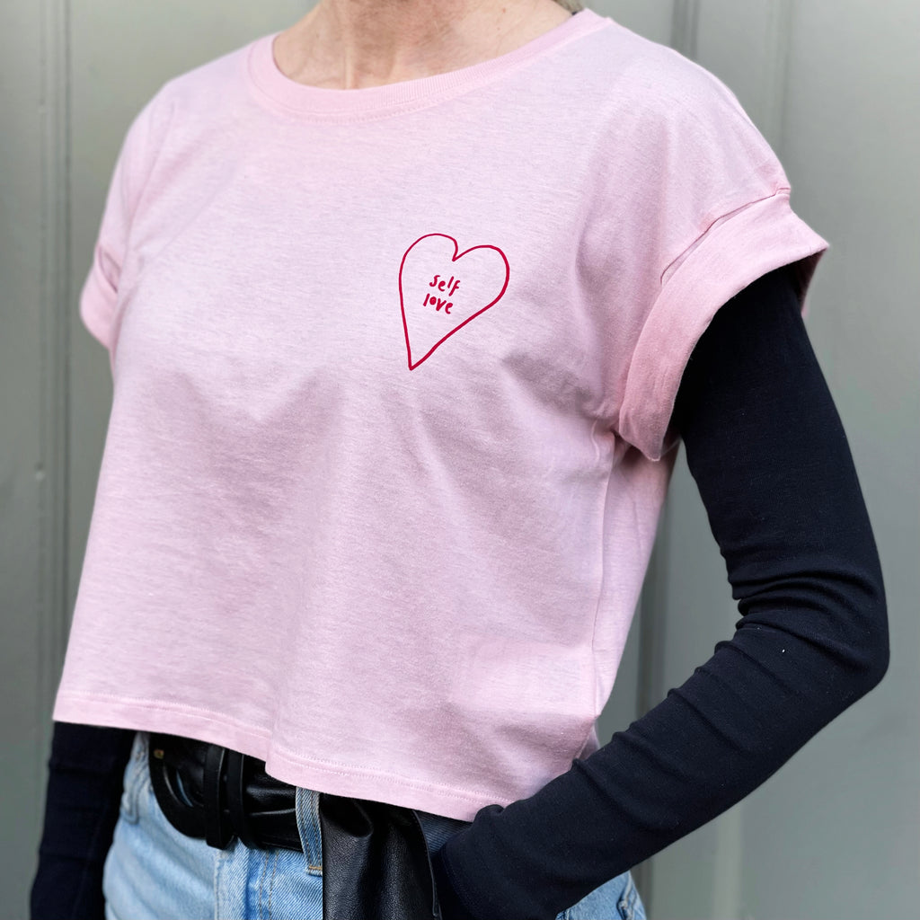 Pink and Red Cropped Self Love Tee