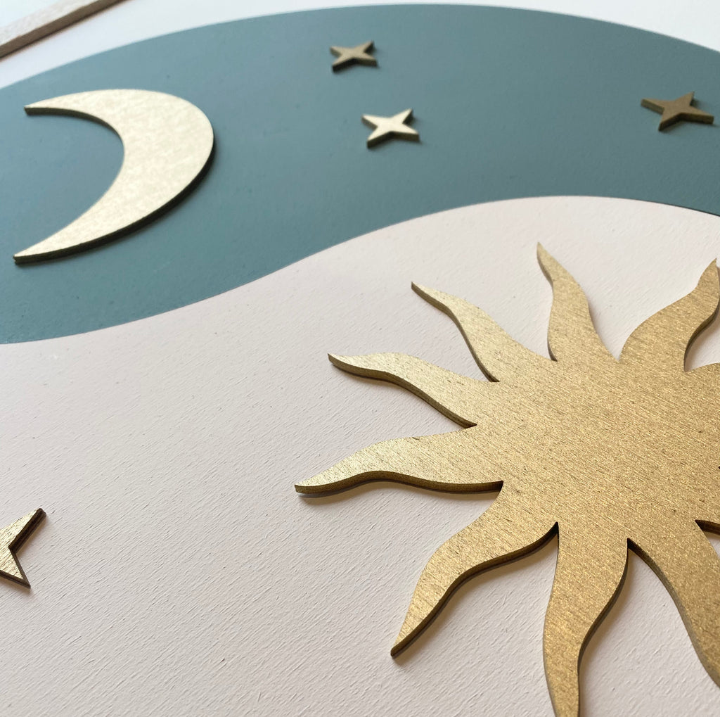 closeup of paintwork and detailing on yin yang hand painted wooden sign 